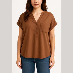 New York & Company Brown Short Cap Sleeve Blouse NEW